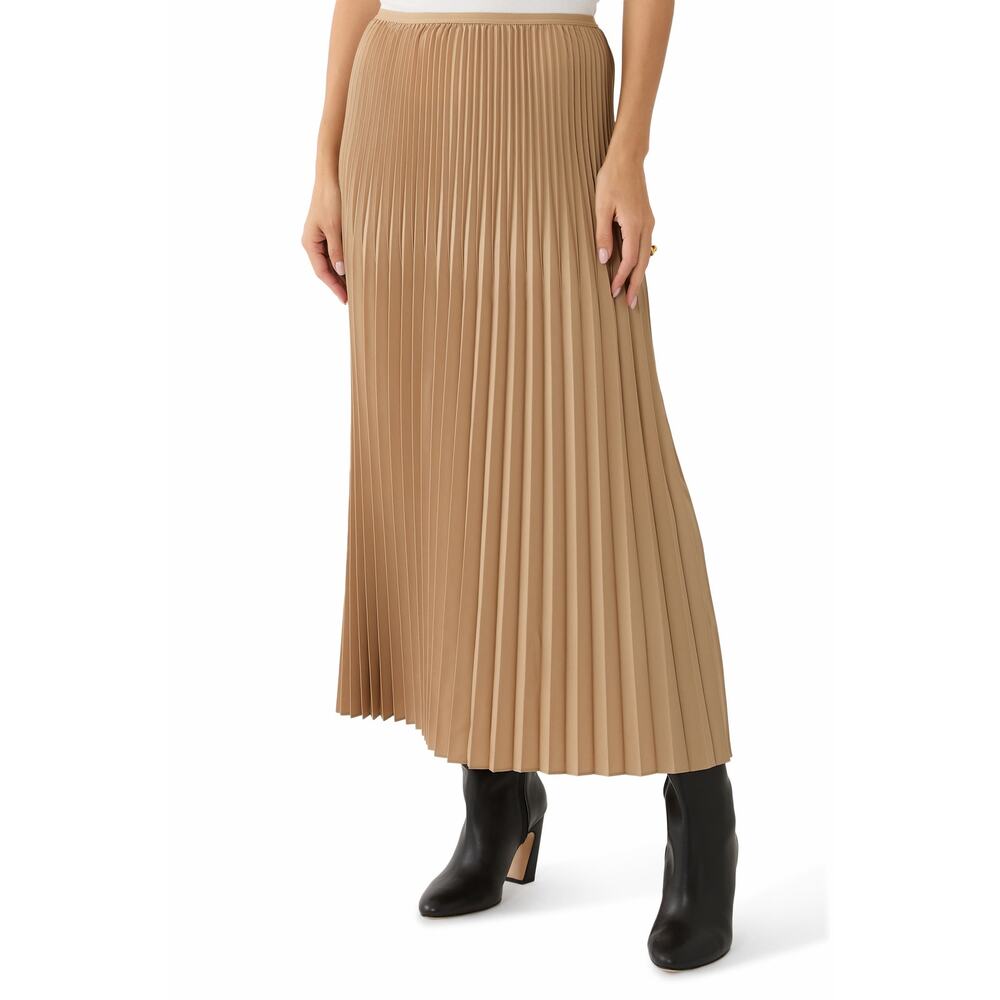 Eileen Fisher NWT Woven Wool Silk Pleated A-Line Midi Maxi Skirt Biscuit Size M